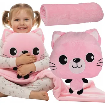 plyšák KOČKA KOTĚ plyšák s dekou 3v1 PLYŠÁK VELKÝ PRO DĚTI CESTOVATELSKÝ