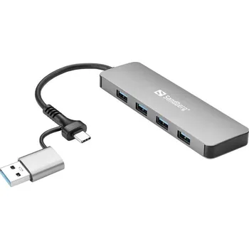 USB hub Sandberg USB-C/A, 4× USB 3.0 (136-63) stříbrný