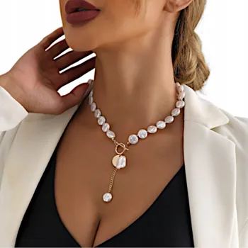 Náhrdelník Dámská Sada Náhrdelníku na Svatbu Perly Elegantní Zlatá
