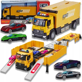 autíčko NÁKLADNÍ AUTO TIR S ROZKLÁDACÍM NÁVĚSEM, SADA AUTÍČKA PARKOVIŠTĚ BATERIE
