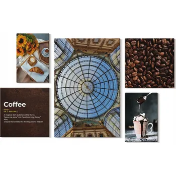 Obraz Sada nástěnných dekorací Obraz Na Plátně Káva a sladkosti v rustikálním stylu