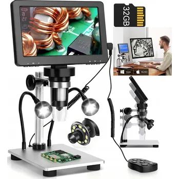 Digitální mikroskop Zosudull 1200x 12 MP 7'' HD s dálkovým ovládáním a LED osvětlením