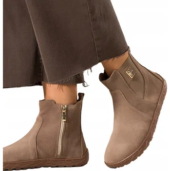 Dámské tenisky KOTNÍKOVÉ BOTY Béžové Dámské BAREFOOT Kožené Široké POHODLNÉ Zlatý Ozdobný prvek vel. 37