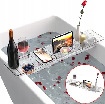 Obraz REGAŁ WANNA SKŁADANY PÓŁKA - REGÁL NA PŘÍSLUŠENSTVÍ DO KOUPELE S MÍSTEM NA VÍNO A KNIHU