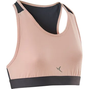 Podprsenka DOMYOS Dívčí sportovní podprsenka 100 růžová 10 LET RŮŽOVÁ|ŠEDÁ