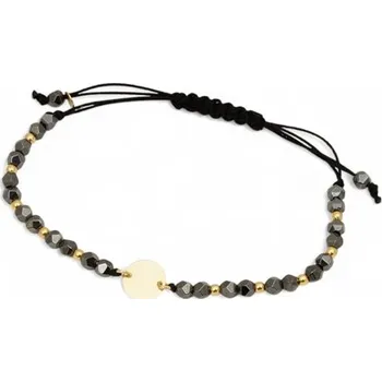 Náramek Provázkový náramek se zlatými kuličkami a přírodními hematity s medailonkem ZLNA1604F + Dárek zdarma