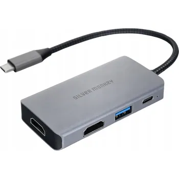 USB hub Silver Monkey Adaptér USB-C - 2x HDMI 4K60Hz USB-A PD 100W