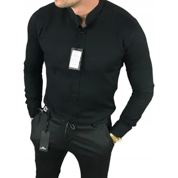 Pánská košile Košile slim fit se stojáčkem , černá EGO01 - 3XL
