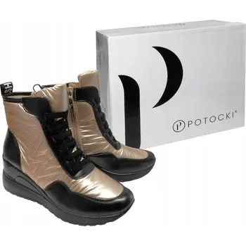 Dámská zimní obuv DÁMSKÉ KOTNÍKOVÉ BOTY zimní boty, černé zlato, POTOCKI vel. 38