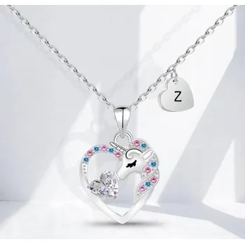 Náhrdelník Náhrdelník pro dívky Kouzelný Jednorožec Srdce Zirkony Zlatý Roh