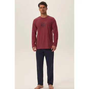 Pánské pyžamo Henderson pánské pyžamo Jetson 41903-83X Kaštanové s dlouhým rukávem, velikost XL