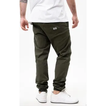 Pánské kalhoty PÁNSKÉ MATERIÁLOVÉ JOGGER KALHOTY Se Stahovací Šňůrkou Olivové Lucky Dice M