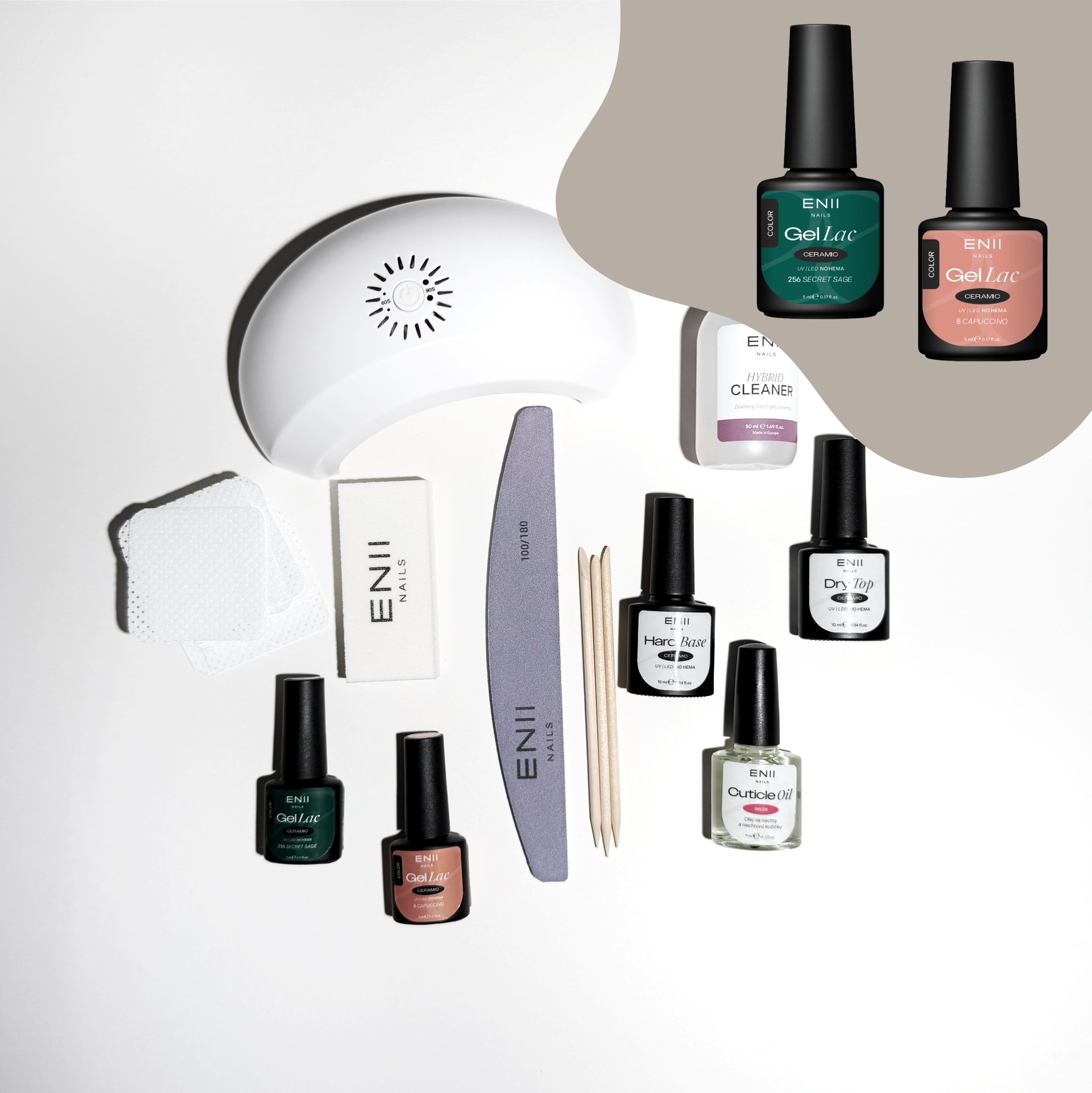 ENII NAILS ENII Gel Lak Startovací Sada s lampou 24W - Green & Nude Edition