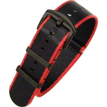 Řemínek na hodinky DLOUHÝ TEXTILNÍ ŘEMÍNEK NATO 20MM ČERNÝ ČERVENÝ + OSY + NÁŘADÍ - PREMIUM