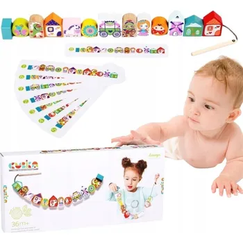 Dřevěná hračka DŘEVĚNÁ Logická Hra PRO CHLAPCE Vědecká NAVLÉKAČKA Rozvíjí Dovednosti