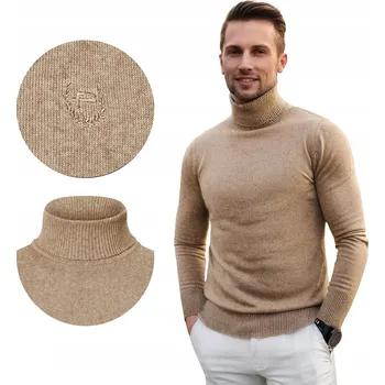 Pánský svetr Pako Jeans svetr Klasický rolák pánský bavlněný béžový melanž béžový rolák velikost XXL