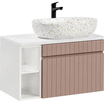 Koupelnový nábytek Závěsná Koupelnová Skříňka s Umyvadlem + Sloupek Šuplík Police Růžová 100 cm