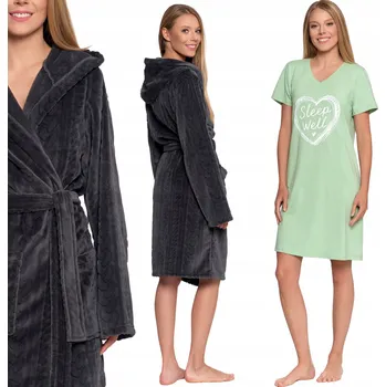 Dámský župan Dámský župan s kapucí a kapsami a Noční košile Dárek MORAJ XL