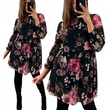 Dámské šaty V769 ŠATY S KVĚTINOVÝM VZOREM DLOUHÝ RUKÁV vel. 46 (3XL)