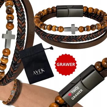 Náramek BRANSOLETKA Z KRZYŻEM SKÓRZANA S GRAVÍROVÁNÍM GRAVÍROVÁNÍ 21 CM