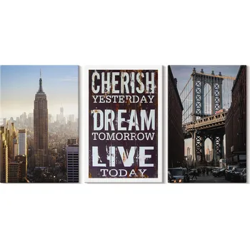 Obraz Sada obrazů na plátně Galerie New York: Krajiny s citátem, 3x 20x30 cm