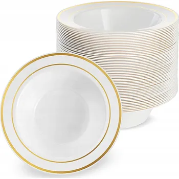 Talíř Plastové hluboké talíře opakovaně použitelné na saláty, polévky ZLATÉ 10 kusů