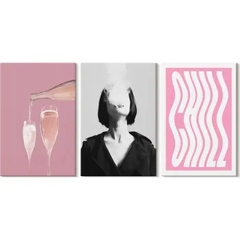 Obraz Obraz Na Plátně Sada Stylových Obrazů Portrét Šampaňské Relax 3x 20x30 cm