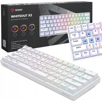 Klávesnice BÍLÁ MECHANICKÁ HERNÍ KLÁVESNICE 60% s podsvícením BLUE OUTEMU HOTSWAP