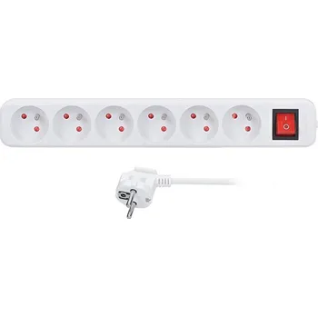 Napájecí kabel Solight 6 zásuvky, vypínač, 3 x 1.5mm2, 5 m (PP73X) bílý