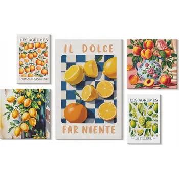 Obraz Dekorativní Sada Obrazů Tištěných na Plátně - Retro Citrusy do Kuchyně
