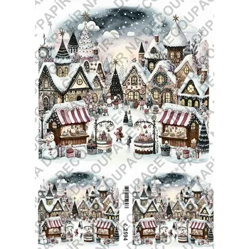 Umělecký papír Rýžový a soft papír na decoupage - Zimní vesnička - KB2594 Materiál: Soft, Rozměr: A4