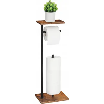 VOLNĚ STOJÍCÍ STOJAN / DRŽÁK na toaletní papír s horní poličkou, hnědý