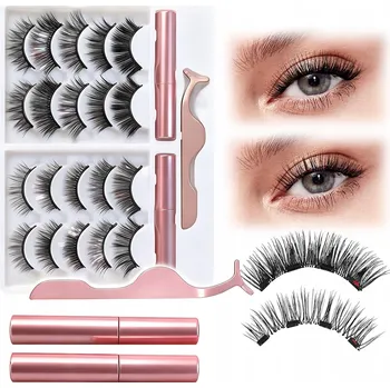 Umělé řasy Magnetické Řasy 10 PÁRŮ Umělé DLOUHÉ Sada XXXL + PINZETA + 2X EYELINER