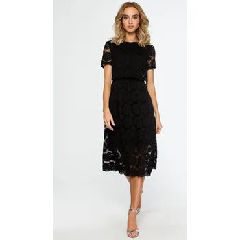 Dámské šaty EU S M405 Krajkové midi šaty - černá EU S