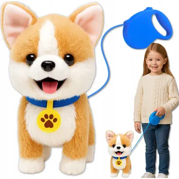 plyšák INTERAKTIVNÍ PEJSEK PES NA VODÍTKU HRAČKA DÁREK PLYŠOVÁ HRAČKA CHODÍ A ŠTĚKÁ