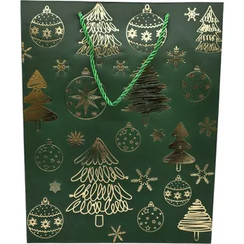 Dárková taška Dárková papírová taška, zelená, vánoční, 32/26 cm