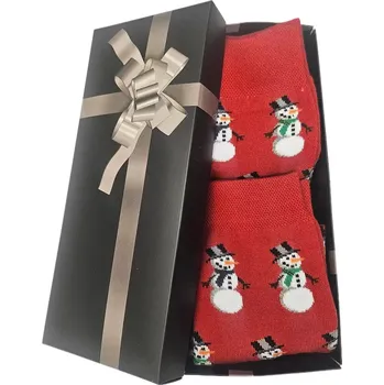 Dámské oblečení Ponožky v krabičce On a Ona Sněhulák ( 2 páry ) - červená