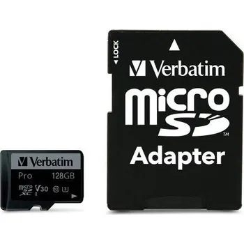 Ukládání dat Verbatim Pro microSDXC 128GB UHS-I V30 U3 (90R/45W) + adaptér (47044)