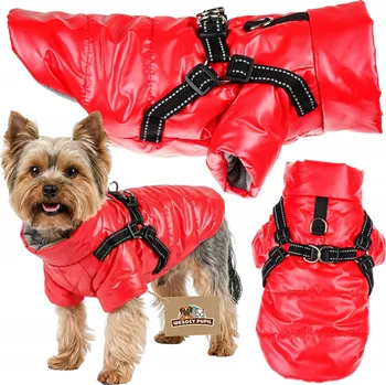 Obleček pro psa Oblečení pro psa na zimu s postrojem 2v1 teplá bunda malý střední pes M