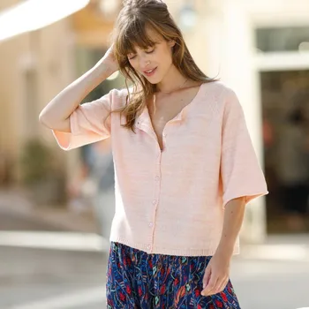 Dámský svetr Svetr na knoflíčky s rukávy k loktům, mohérový na dotek tělová 46/48