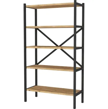 police Kovový regál IVELGAR, černá/borovice + vyzvednutí ZDARMA