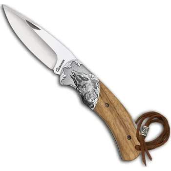 Bojový nůž Albainox Nůž zavírací reliéf hlava KANCE střenka dřevo hladké ostří