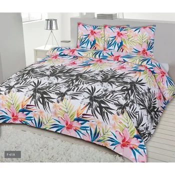 Povlečení Povlečení 140x200 F-61A listy palmy květy šedé barevné