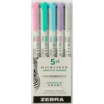 Zvýrazňovač Zvýrazňovač Zebra Mildliner, balení 5 kusů, Oblíbené