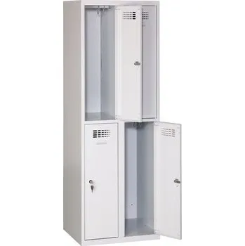 Nábytek Svařovaná šatní skříň Charles odlehčená, 4 oddíly, cylindrický zámek, šedá/šedá