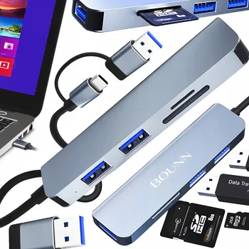 USB hub Bounn 5v2 USB / USB-C Hub adaptér USB 3.0 + 2x USB 2.0 + SD / TF micro SD