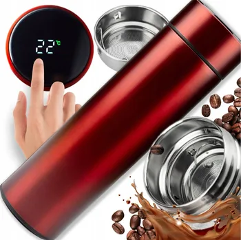 Termohrnek Termohrnek - termos s LED displejem, láhev 500 ml, červený