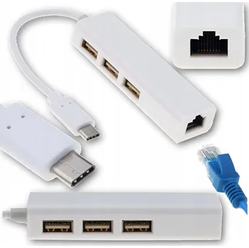 USB hub USB-C HUB na 3 x USB 2.0 / Ethernet RJ45 síťová karta, adaptér internetu