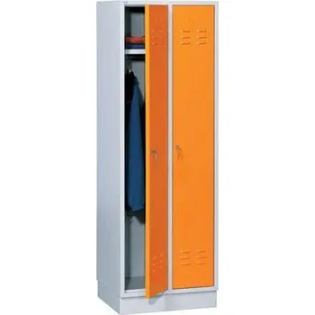 Svařovaná šatní skříň Daniel, 2 oddíly, cylindrický zámek, šedá/oranžová