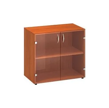 Komoda Nízká široká skříň Alfa 500, 73,5 x 80 x 45,8 cm, se skleněnými dvířky, dezén třešeň